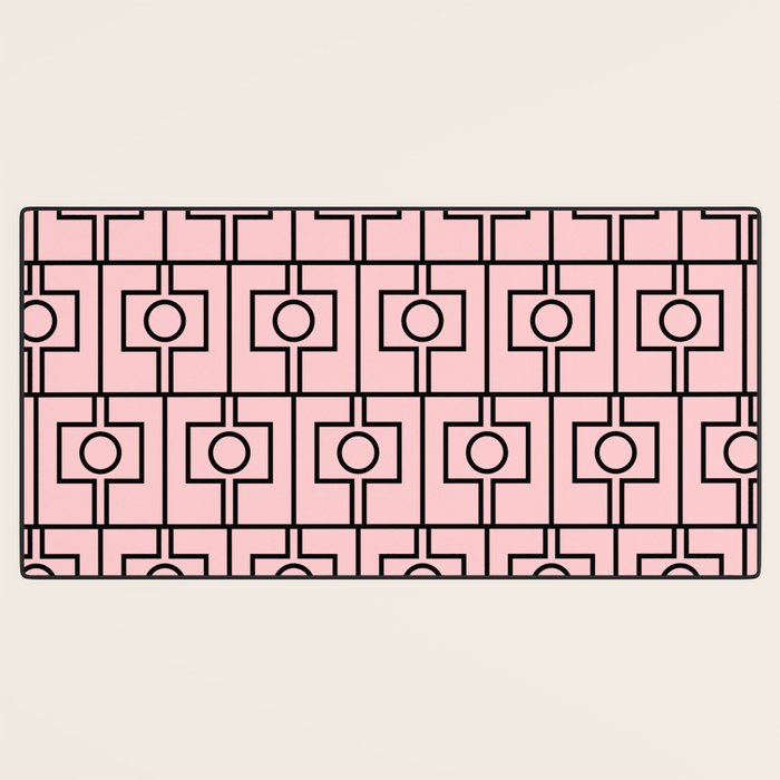 Mid Century Modern Rektangel Geometric Light Pink and Black Pattern Desk Mat Gallery Image 3