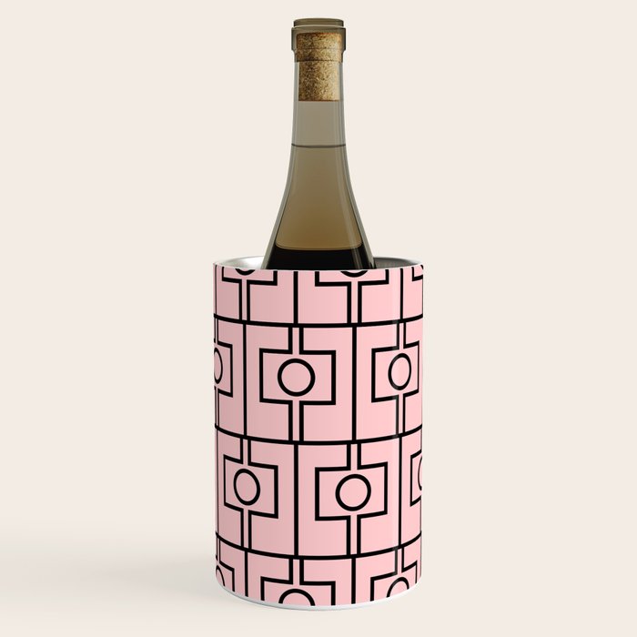 Mid Century Modern Rektangel Geometric Light Pink and Black Pattern Wine Chiller Gallery Image 3