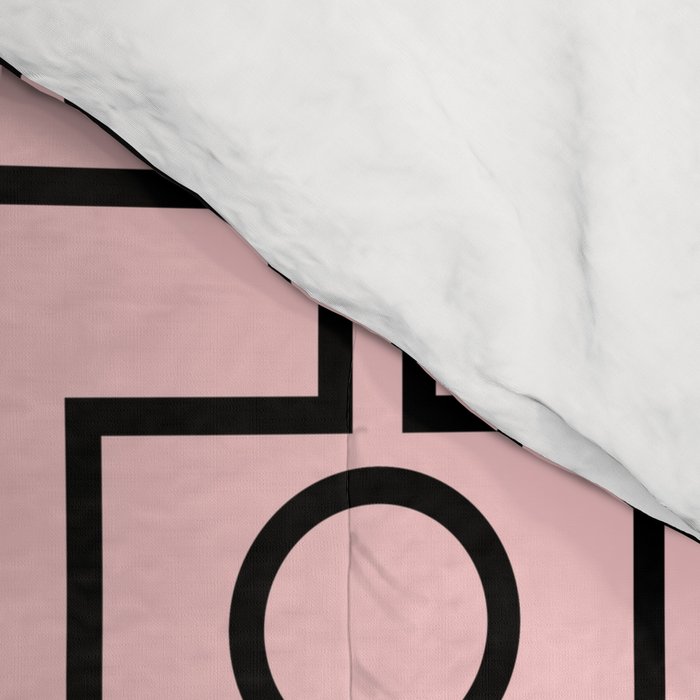 Mid Century Modern Rektangel Geometric Light Pink and Black Pattern Comforter Gallery Image 4