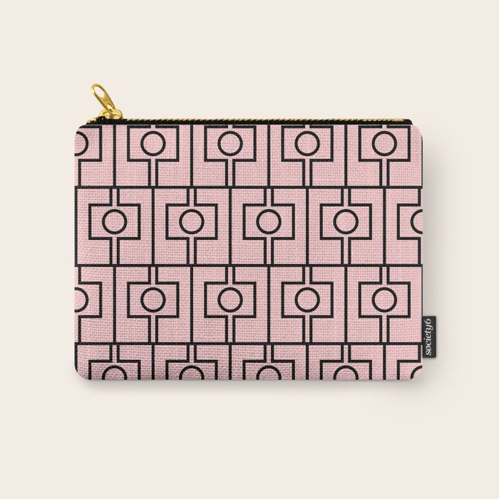 Mid Century Modern Rektangel Geometric Light Pink and Black Pattern Carry All Pouch Gallery Image 1