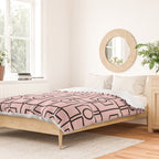 Mid Century Modern Rektangel Geometric Light Pink and Black Pattern Duvet Cover Gallery Image 2