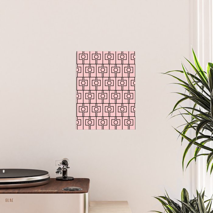 Mid Century Modern Rektangel Geometric Light Pink and Black Pattern Poster Gallery Image 2