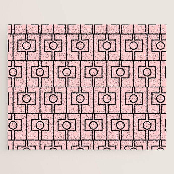 Mid Century Modern Rektangel Geometric Light Pink and Black Pattern Jigsaw Puzzle Gallery Image 1
