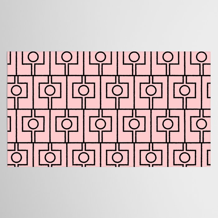 Mid Century Modern Rektangel Geometric Light Pink and Black Pattern Tablecloth Gallery Image 2