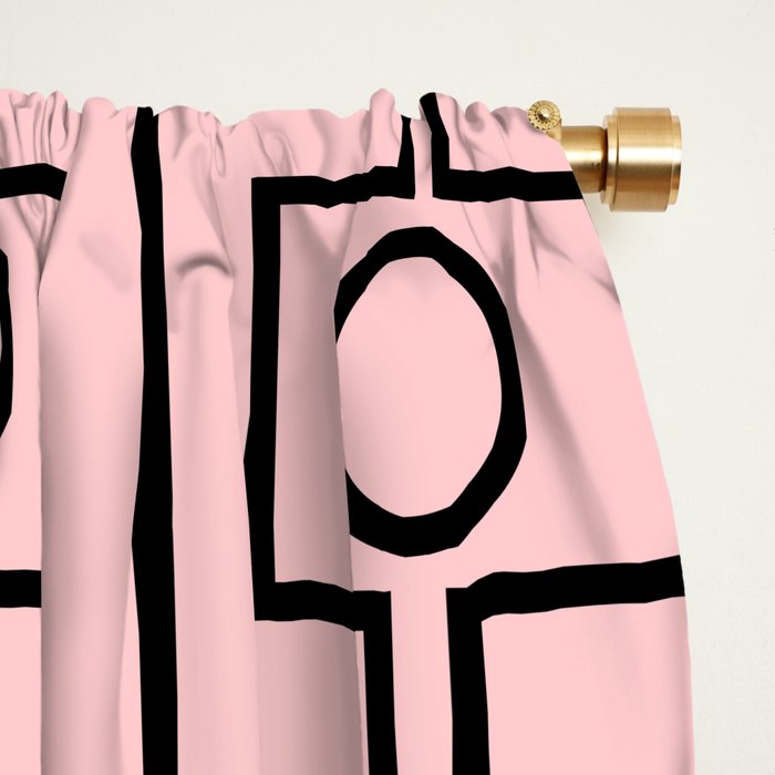 Mid Century Modern Rektangel Geometric Light Pink and Black Pattern Window Curtain Gallery Image 2