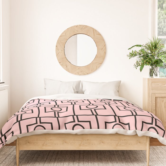 Mid Century Modern Rektangel Geometric Light Pink and Black Pattern Duvet Cover Gallery Image 3