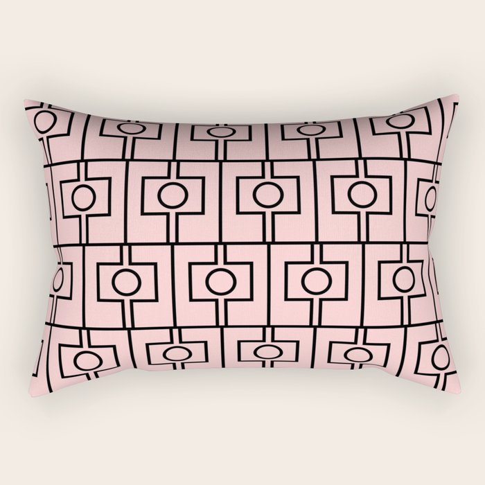 Mid Century Modern Rektangel Geometric Light Pink and Black Pattern Rectangular Pillow Gallery Image 2
