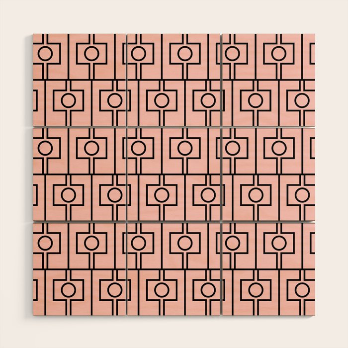 Mid Century Modern Rektangel Geometric Light Pink and Black Pattern Wood Wall Art Gallery Image 1