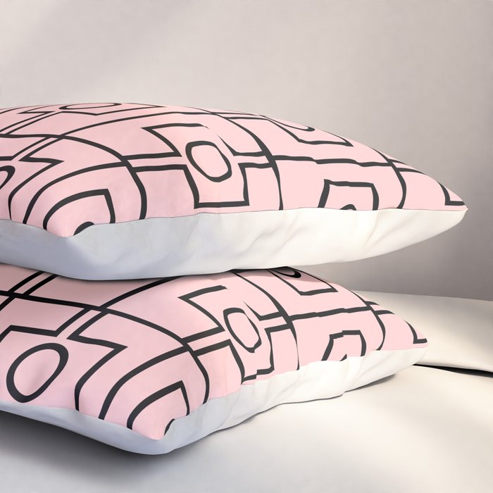 Mid Century Modern Rektangel Geometric Light Pink and Black Pattern Pillow Sham Gallery Image 3