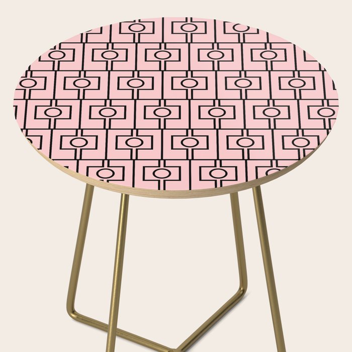 Mid Century Modern Rektangel Geometric Light Pink and Black Pattern Side Table Gallery Image 2