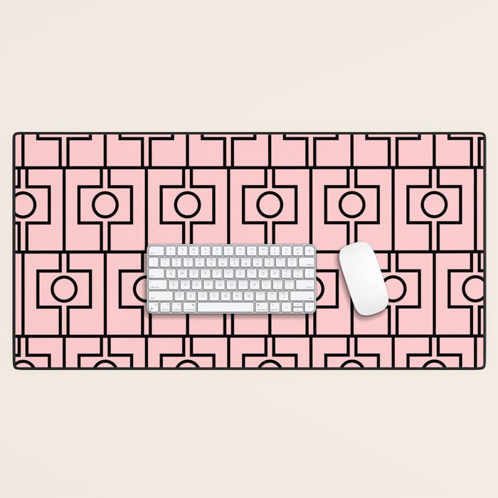 Mid Century Modern Rektangel Geometric Light Pink and Black Pattern Desk Mat Gallery Image 1