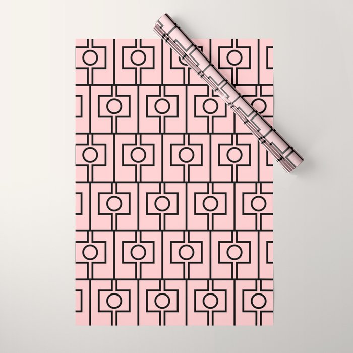 Mid Century Modern Rektangel Geometric Light Pink and Black Pattern Wrapping Paper Gallery Image 1