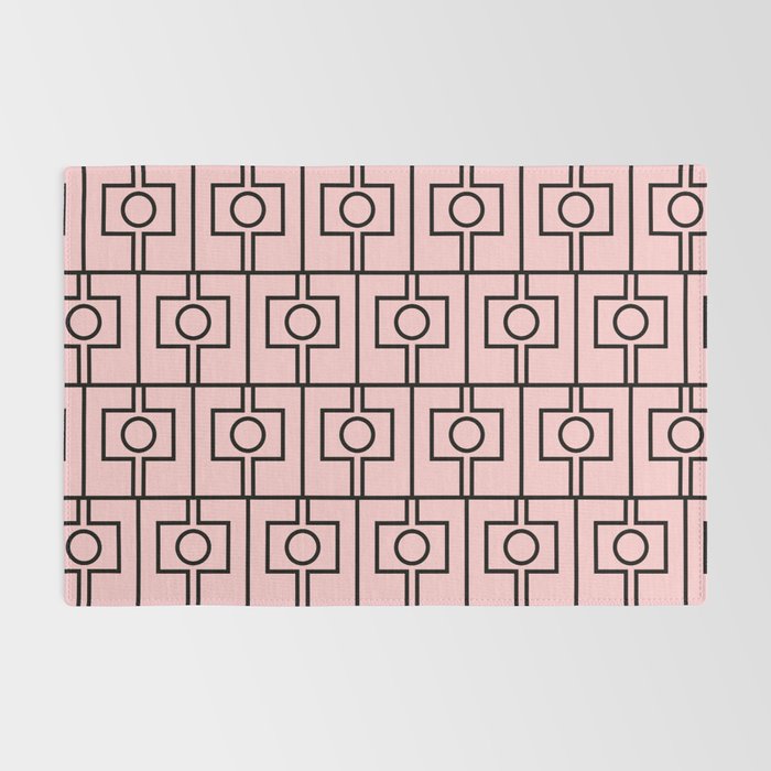 Mid Century Modern Rektangel Geometric Light Pink and Black Pattern Rug Gallery Image 2