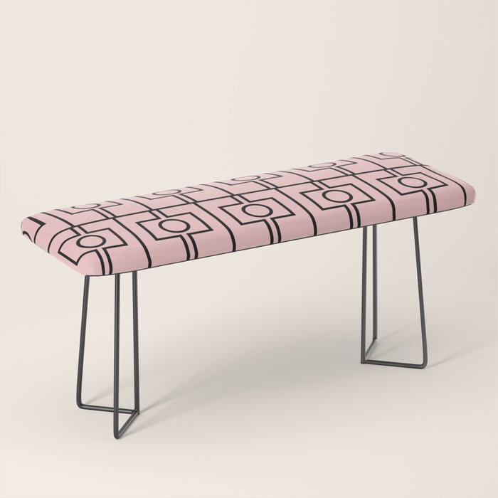 Mid Century Modern Rektangel Geometric Light Pink and Black Pattern Bench Gallery Image 1