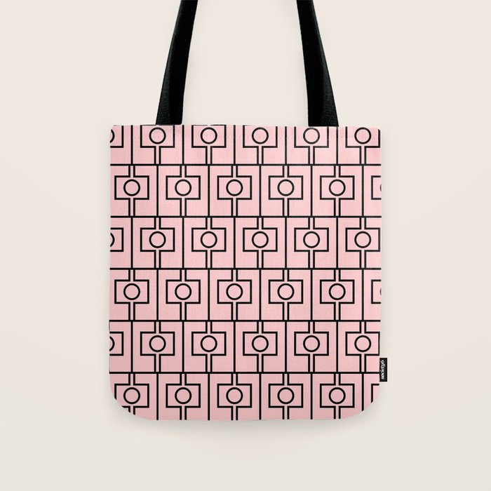 Mid Century Modern Rektangel Geometric Light Pink and Black Pattern Tote Bag Gallery Image 1