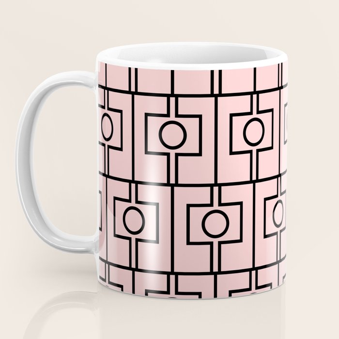 Mid Century Modern Rektangel Geometric Light Pink and Black Pattern Coffee Mug Gallery Image 3