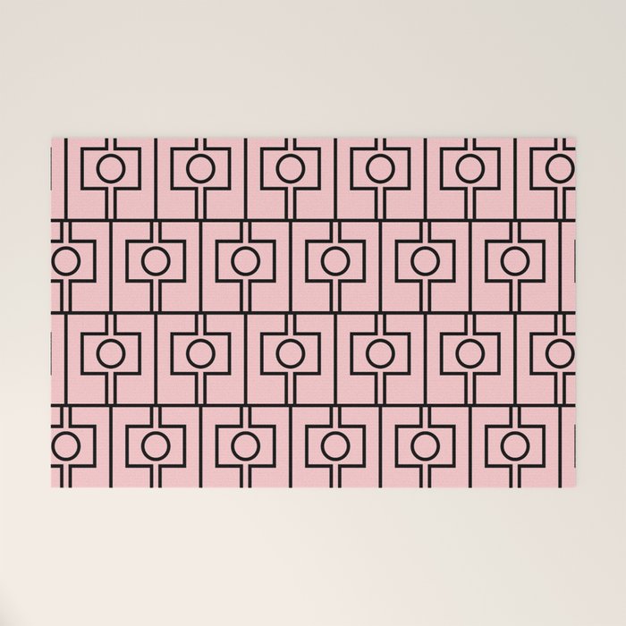 Mid Century Modern Rektangel Geometric Light Pink and Black Pattern Welcome Mat Gallery Image 1