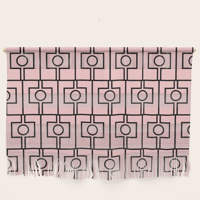 Mid Century Modern Rektangel Geometric Light Pink and Black Pattern Wall Hanging Gallery Image 1