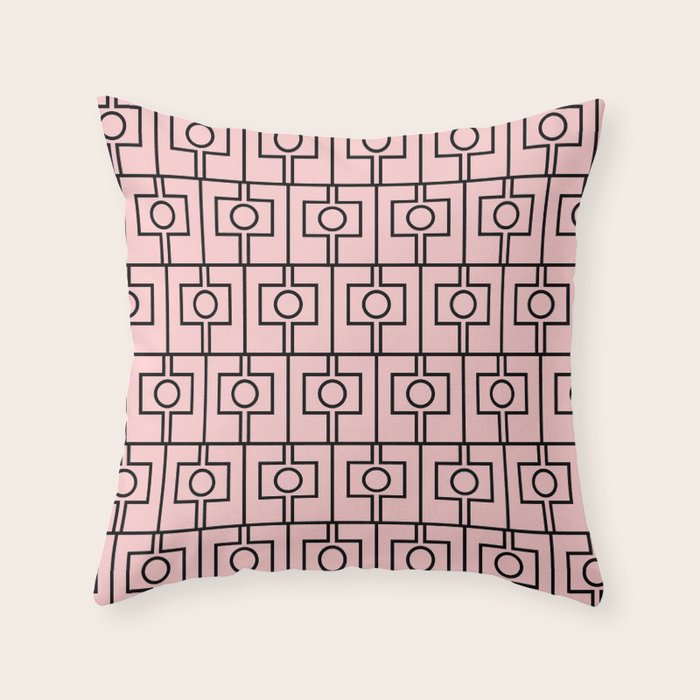 Mid Century Modern Rektangel Geometric Light Pink and Black Pattern Throw Pillow Gallery Image 6