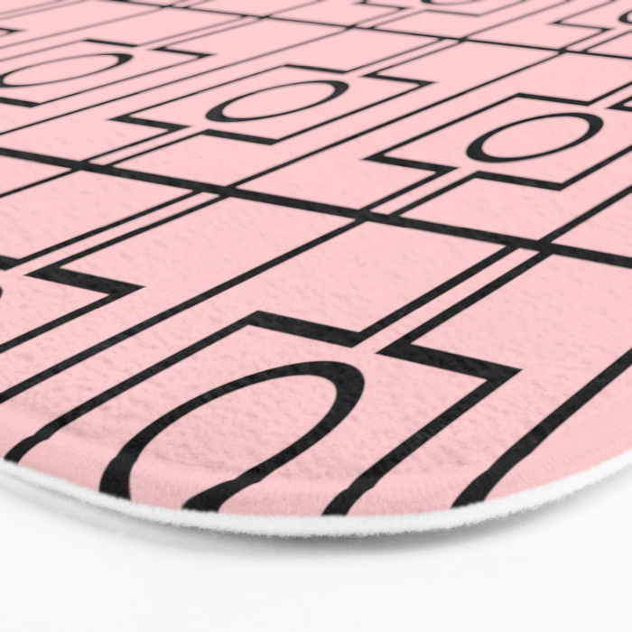 Mid Century Modern Rektangel Geometric Light Pink and Black Pattern Bath Mat Gallery Image 3