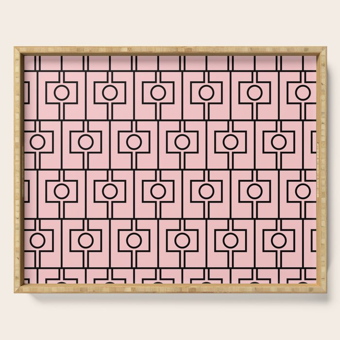 Mid Century Modern Rektangel Geometric Light Pink and Black Pattern Serving Tray Gallery Image 1