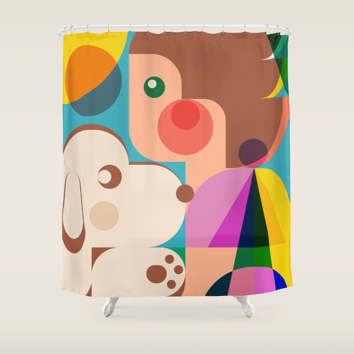 Girl with Cute Puppy Shower Curtain Gallery Image 1