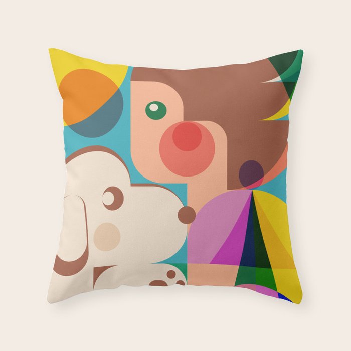 Girl with Cute Puppy Throw Pillow Gallery Image 1