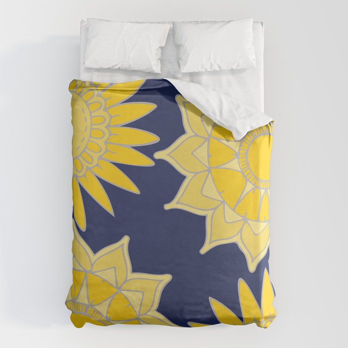 Sunshine yellow navy blue abstract floral mandala Duvet Cover Gallery Image 6