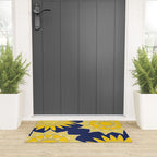 Sunshine yellow navy blue abstract floral mandala Welcome Mat Gallery Image 3