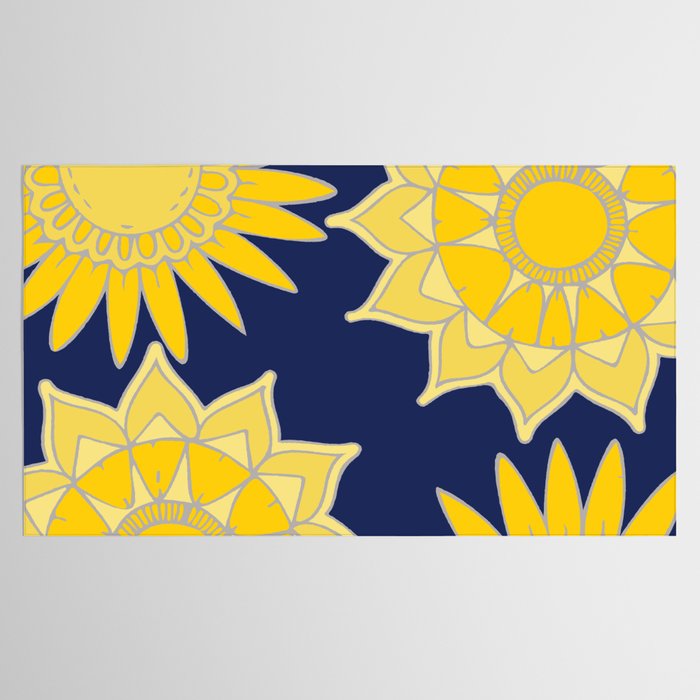 Sunshine yellow navy blue abstract floral mandala Tablecloth Gallery Image 2
