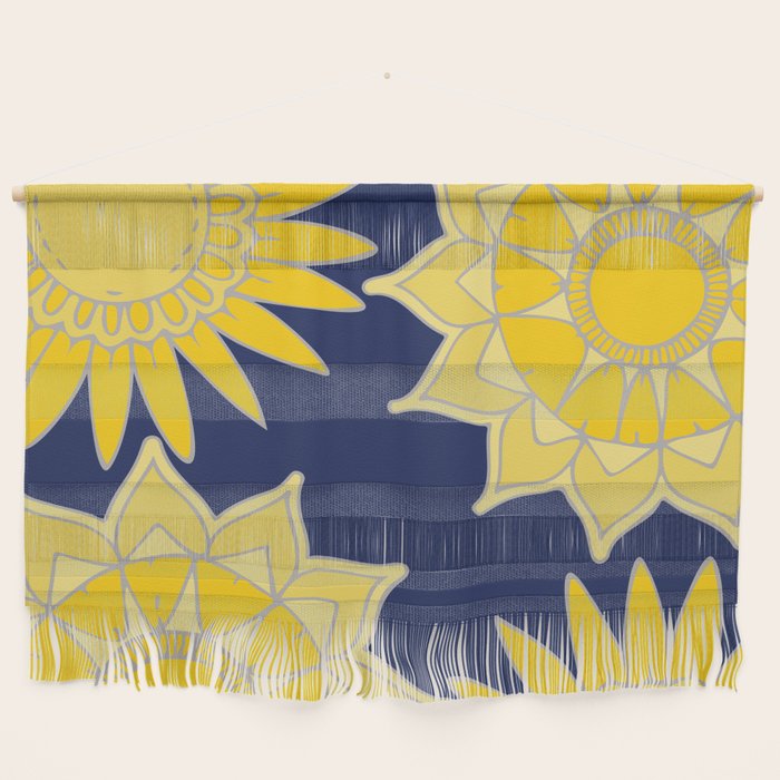 Sunshine yellow navy blue abstract floral mandala Wall Hanging Gallery Image 1