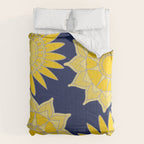 Sunshine yellow navy blue abstract floral mandala Comforter Gallery Image 6