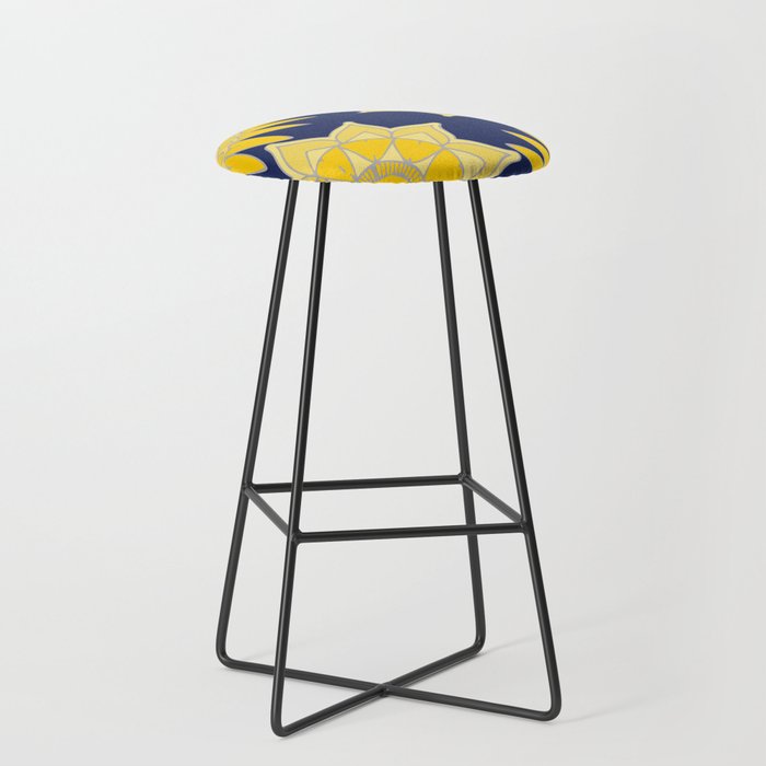 Sunshine yellow navy blue abstract floral mandala Stool Gallery Image 1