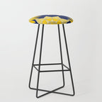 Sunshine yellow navy blue abstract floral mandala Stool Gallery Image 1