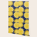 Sunshine yellow navy blue abstract floral mandala Wallpaper Gallery Image 2