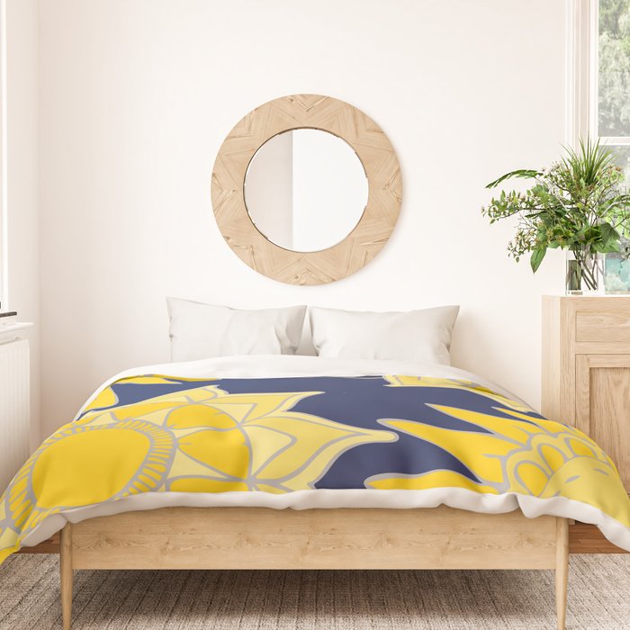 Sunshine yellow navy blue abstract floral mandala Duvet Cover Gallery Image 3