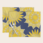 Sunshine yellow navy blue abstract floral mandala Placemat Gallery Image 1