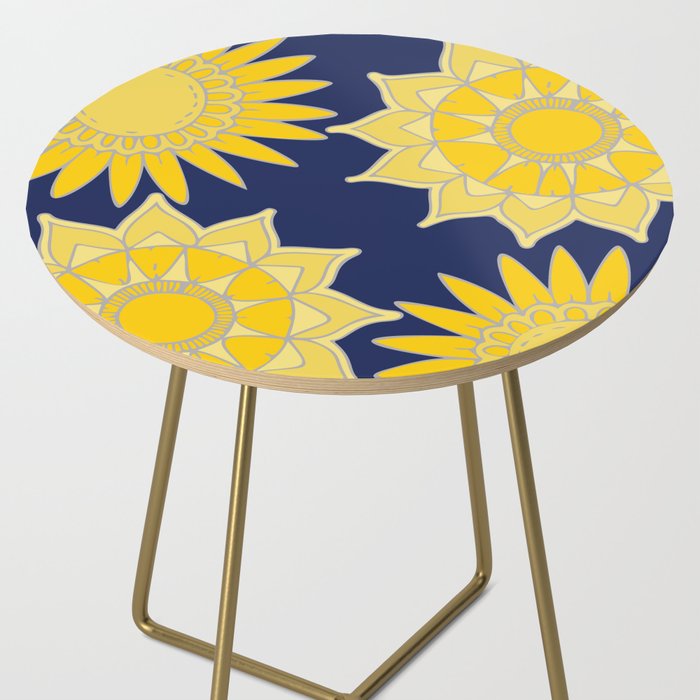 Sunshine yellow navy blue abstract floral mandala Side Table Gallery Image 2
