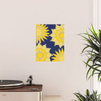 Sunshine yellow navy blue abstract floral mandala Poster Gallery Image 2