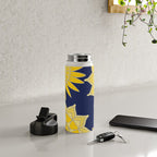 Sunshine yellow navy blue abstract floral mandala Water Bottle Gallery Image 5