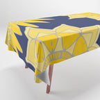 Sunshine yellow navy blue abstract floral mandala Tablecloth Gallery Image 1