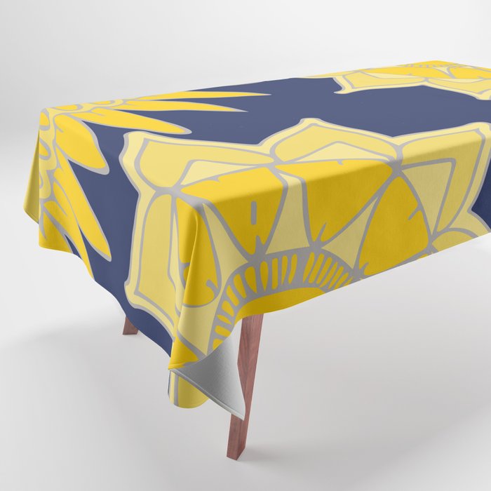 Sunshine yellow navy blue abstract floral mandala Tablecloth Gallery Image 1