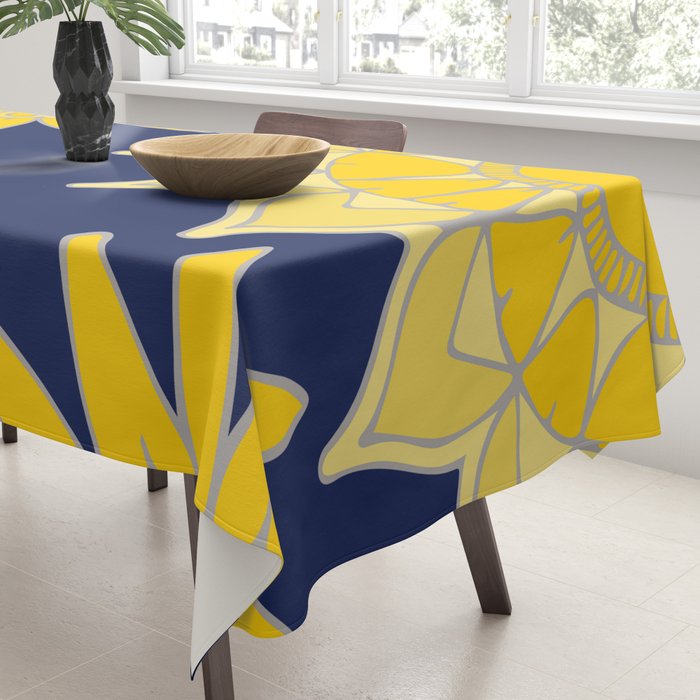 Sunshine yellow navy blue abstract floral mandala Tablecloth Gallery Image 3