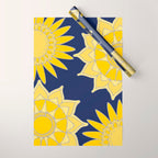 Sunshine yellow navy blue abstract floral mandala Wrapping Paper Gallery Image 1