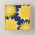 Sunshine yellow navy blue abstract floral mandala Mini Art Print Gallery Image 1