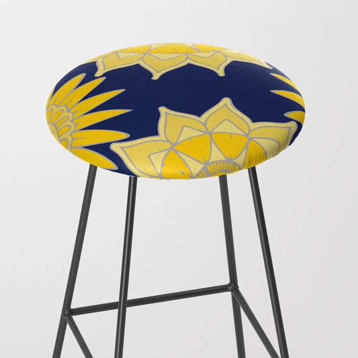 Sunshine yellow navy blue abstract floral mandala Stool Gallery Image 2