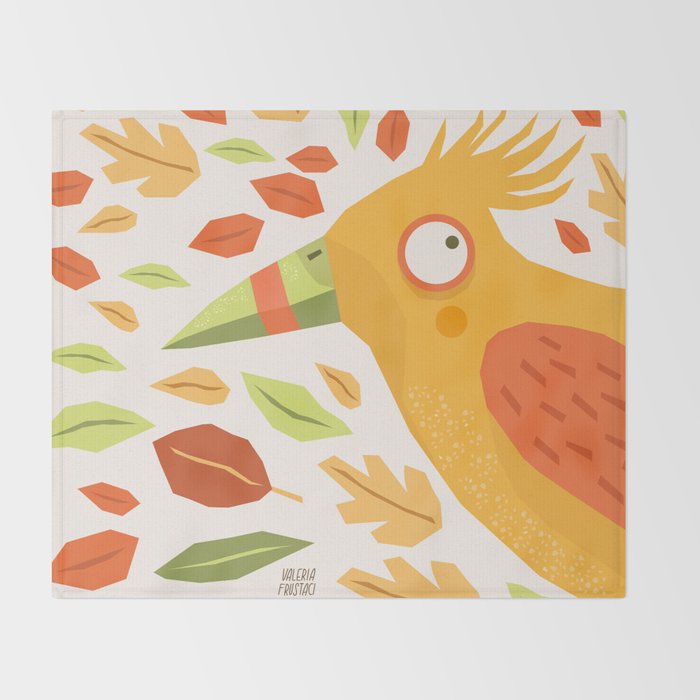 Autumn bird and leaves Throw Blanket Gallery Image 2