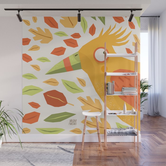 Autumn bird and leaves Wall Mural Gallery Image 1