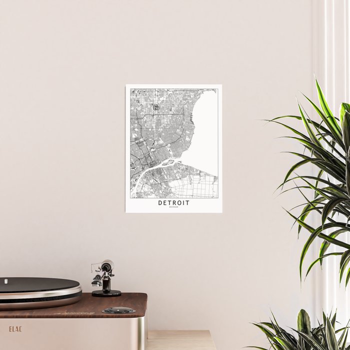 Detroit White Map Poster Gallery Image 2