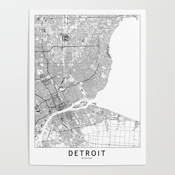 Detroit White Map Poster Gallery Image 4